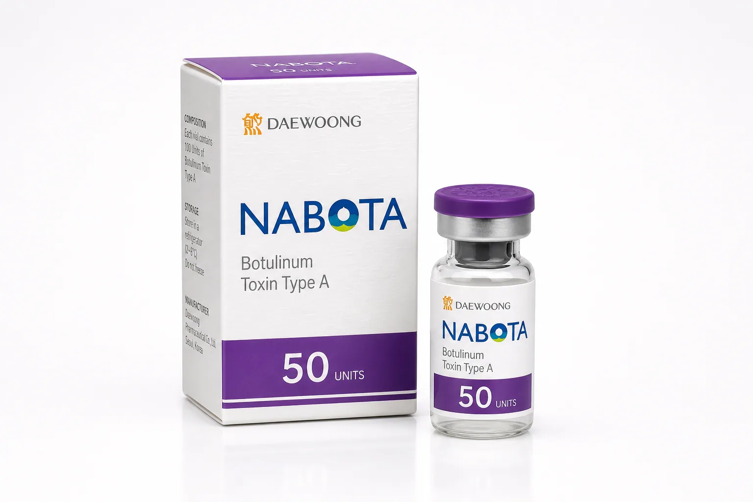 Nabota 50U, 100U, and 200U prabotulinumtoxinA vials from Daewoong